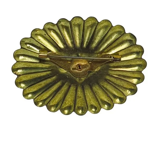 Oval Copper & Gold Tone Layered Flower Brooch With Pin Clasp (5734) - Picture 5 of 7